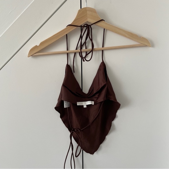 MORE TO COME | Veronica Silk Tie Halter Top in Brown with rosette - Picture 4 of 6